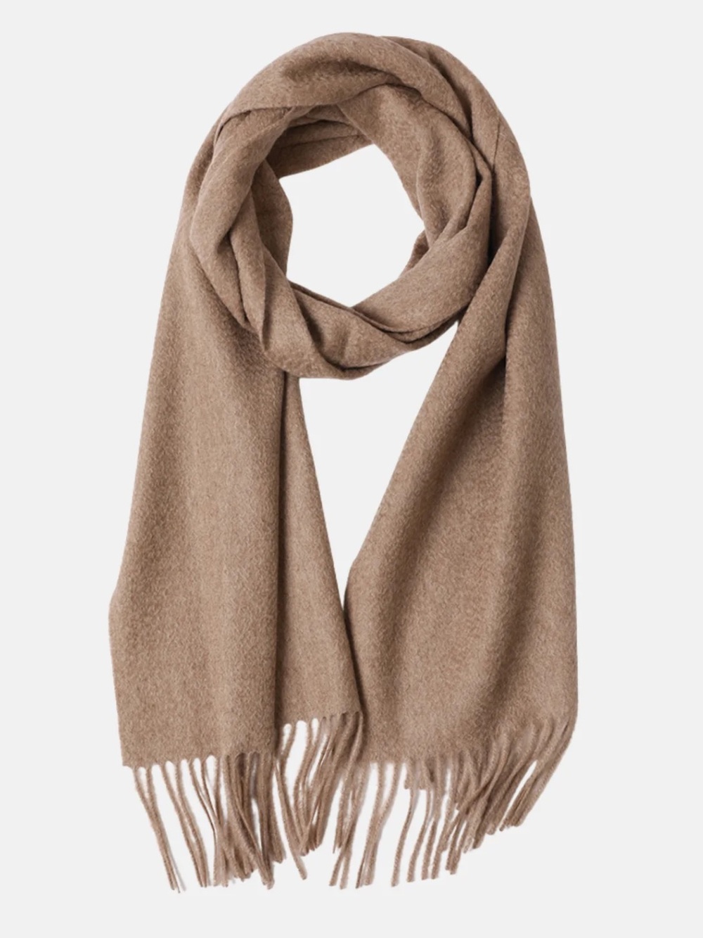 Bellemere Camel Cashmere Scarf with Fringe